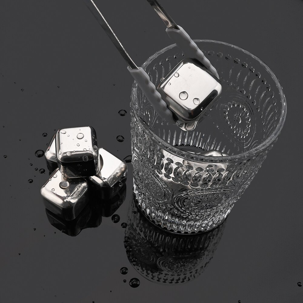 Mehrweg Kühler 304 Edelstahl Eiswürfel Whisky Steine mit Zangen für Whisky Wein und Cocktail Bar Utensilien Set Beste