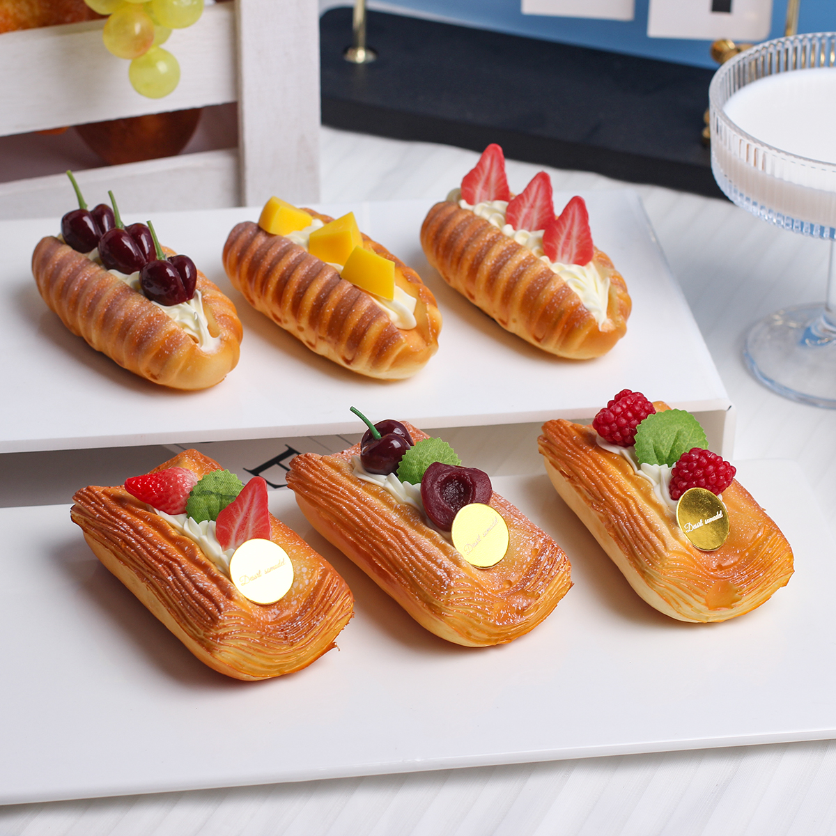 Modelo de pan de cocina de frutas artificiales, refrigerador, Material Pu, decoración del hogar, adornos de muestra de alimentos, accesorios de tiro, 3 uds.