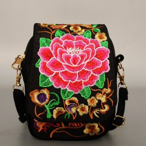 Bloemen Geborduurde vrouwen Chinese Nationale Stijl Schoudertas Messenger Crossbody Tas Dames Reizen Purse Bag: Peony