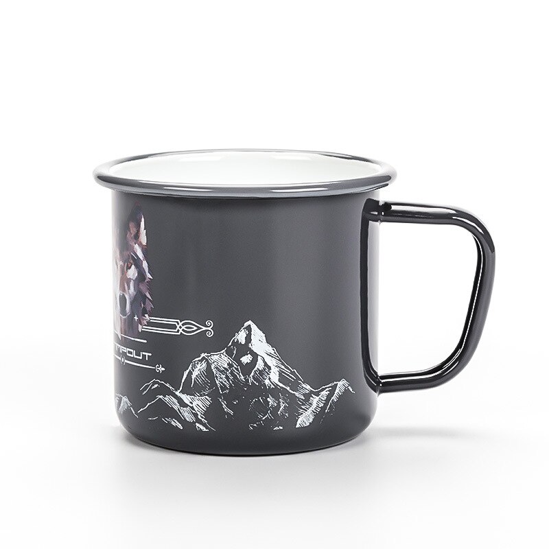 Taza de Camping esmaltada de 300ml, colorida, de Metal esmaltado para café, té y campamento, tazas para acampar, senderismo, mochilero, Picnics de pesca: Grey Wolf
