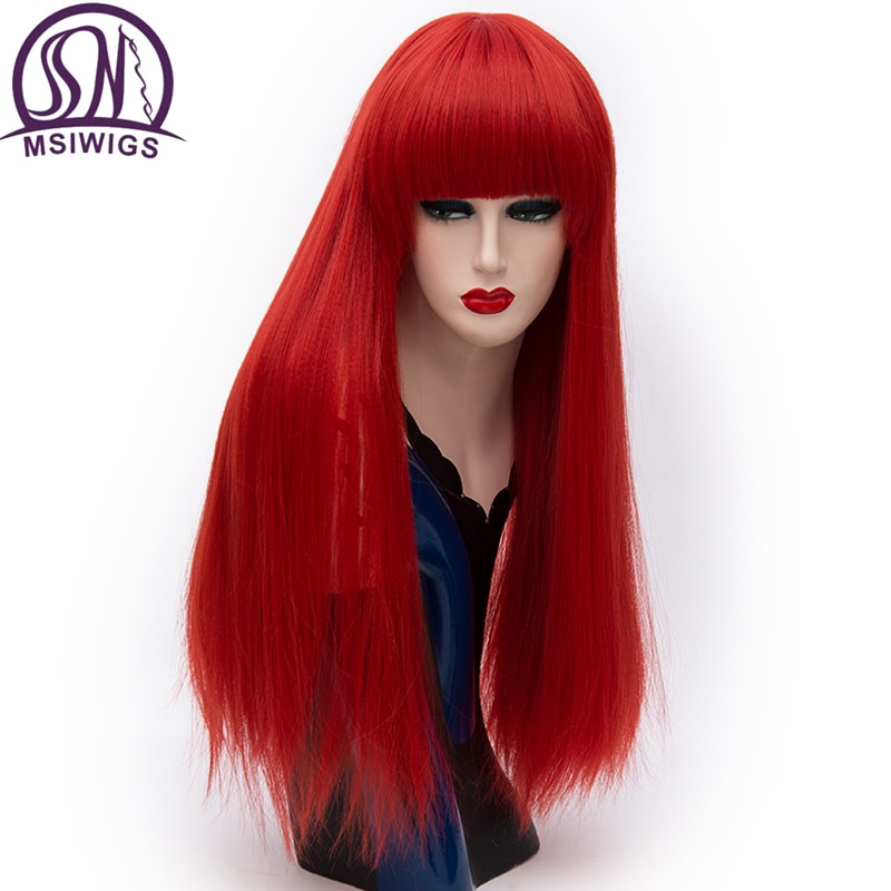 Msiwigs lange lige pandehår røde parykker syntetiske naturlige varmebestandige fibre hår lilla grøn brun cosplay paryk kvinde – Grandado
