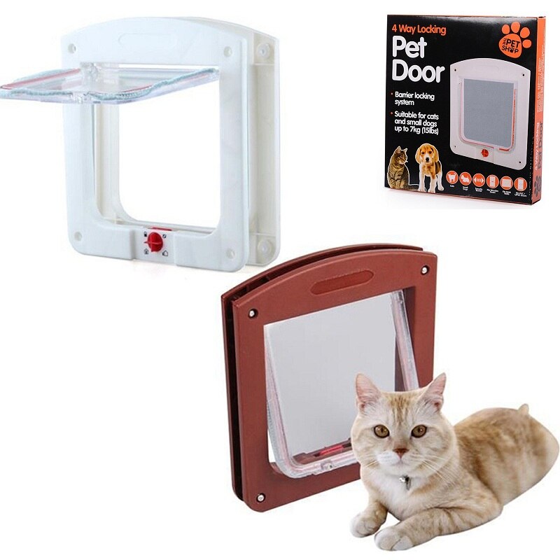 4 Way Pet Cat Puppy Dog Gates Door Lock Lockable Safe Flap Door puertas para perros door for the cat