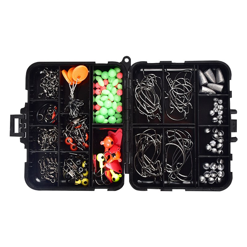 205pcs/box Fishing Accessories Kit Set With Fishing Tackle Box Including Jig Hooks Fishing Sinker weights fishing Swivels Snaps