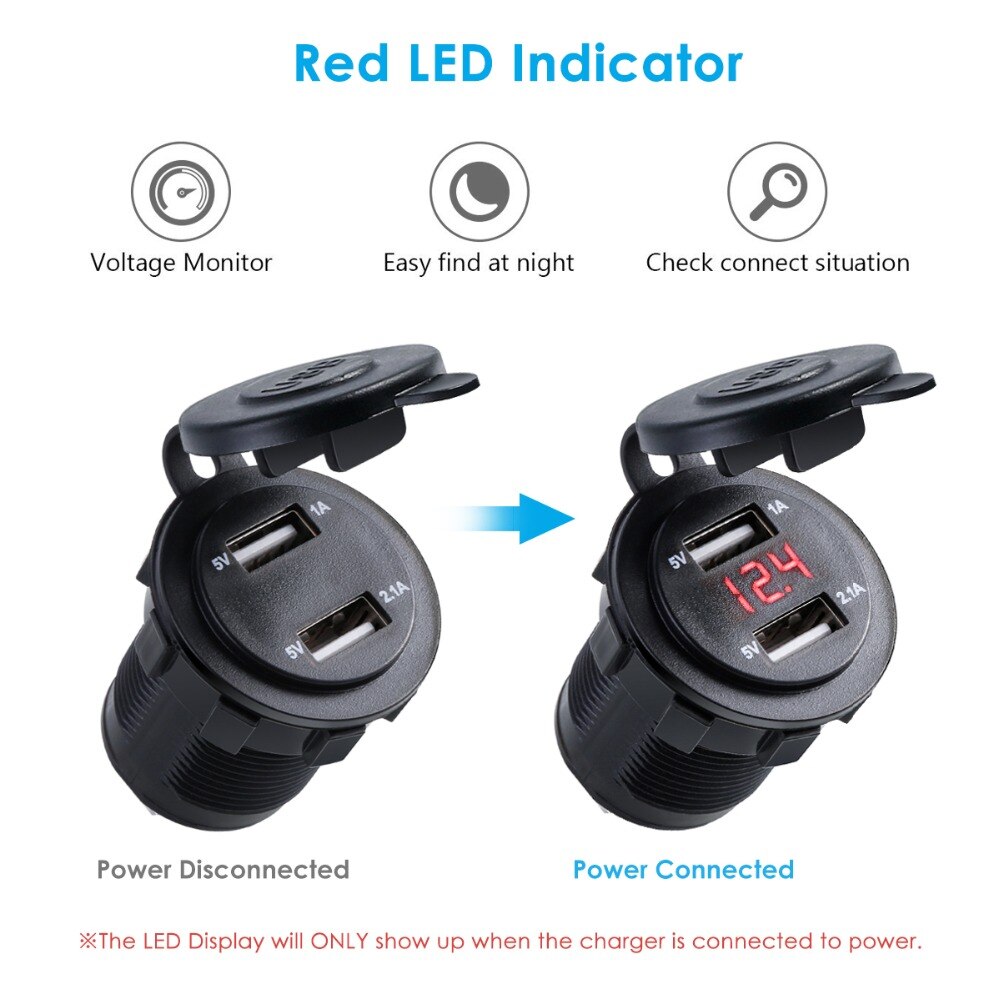 SOONHUA 12 V/24 Dual USB Port Auto Ladegerät Leichter Buchse Stecker LED Voltmeter Wasserdicht Für Handy Tablet GPS Mp3