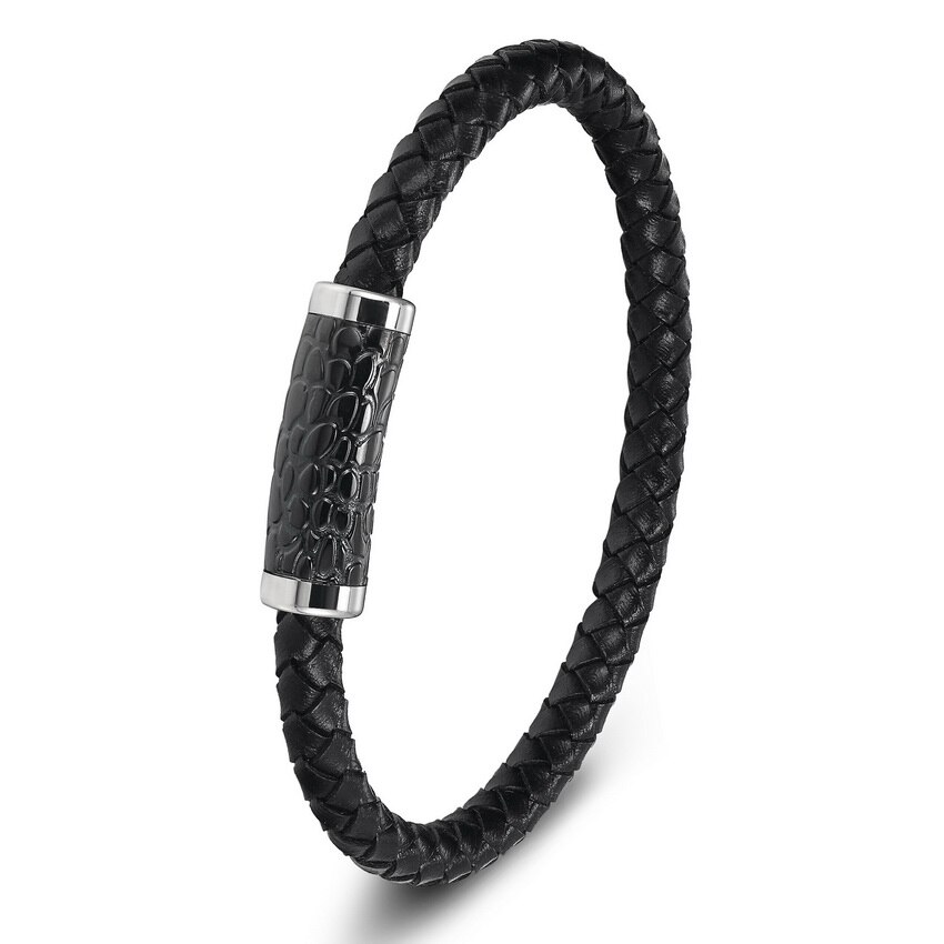 XQNI-pulsera de cuero genuino para hombre y mujer, brazalete de cuero con imán, pulsera de cuerda de acero inoxidable: style 6 / los 21cm