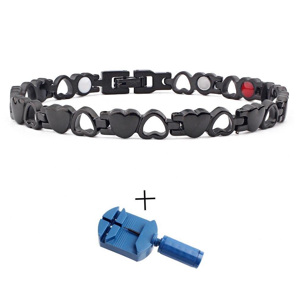 FINE4U B382 zdrowa bransoletka energetyczna Hearted Design stal nierdzewna opieka zdrowotna magnetyczna złota bransoletka łańcuch ręczny dla kobiet: Black2