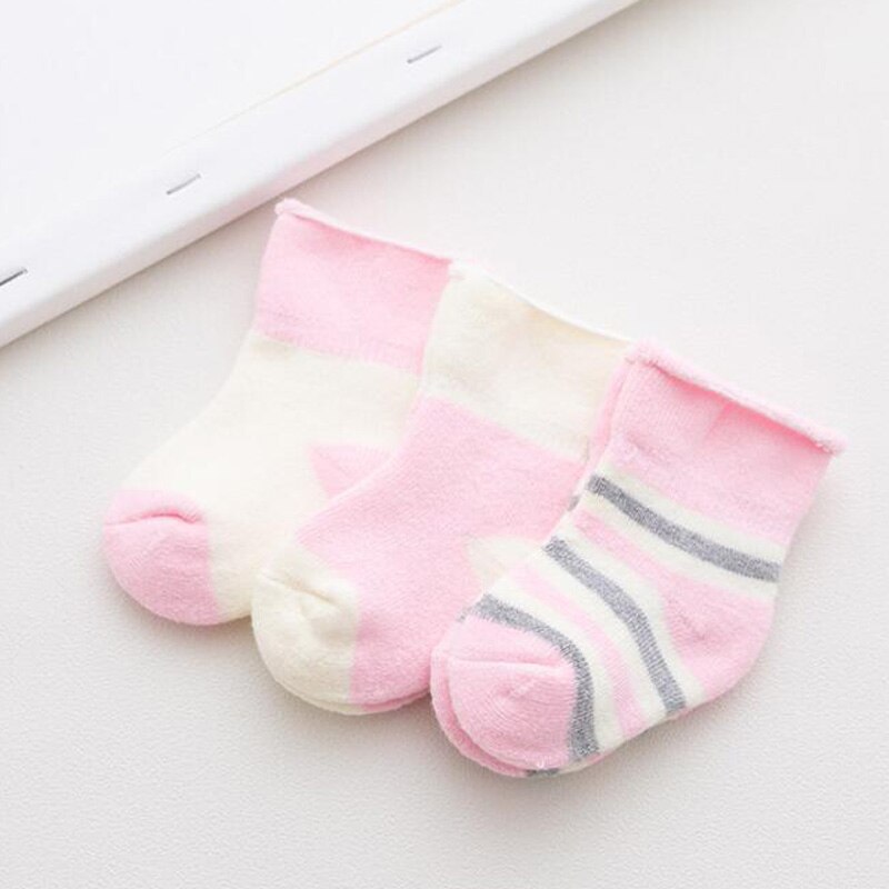 3 par / parti bomuldstykke baby sokker børn 0-3 år baby fodsok: Lyserød / Til 0-1 år gammel