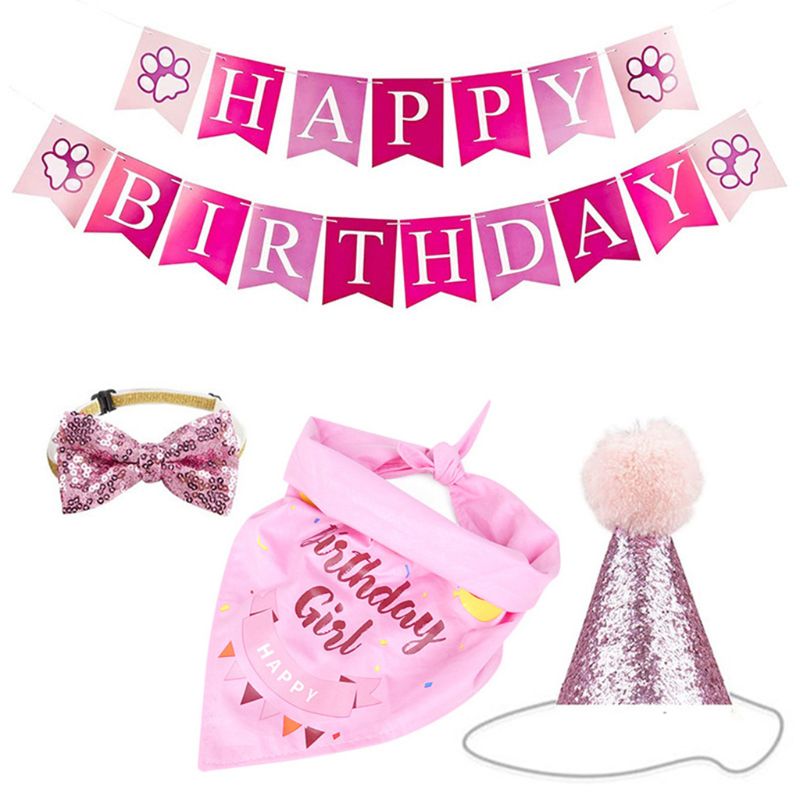 Hond Verjaardag Feestartikelen Hoed Gelukkige Verjaardag Banner Bandana Blingbling Bowtie Voor Pet Verjaardagsfeestje Decoraties: PK-A