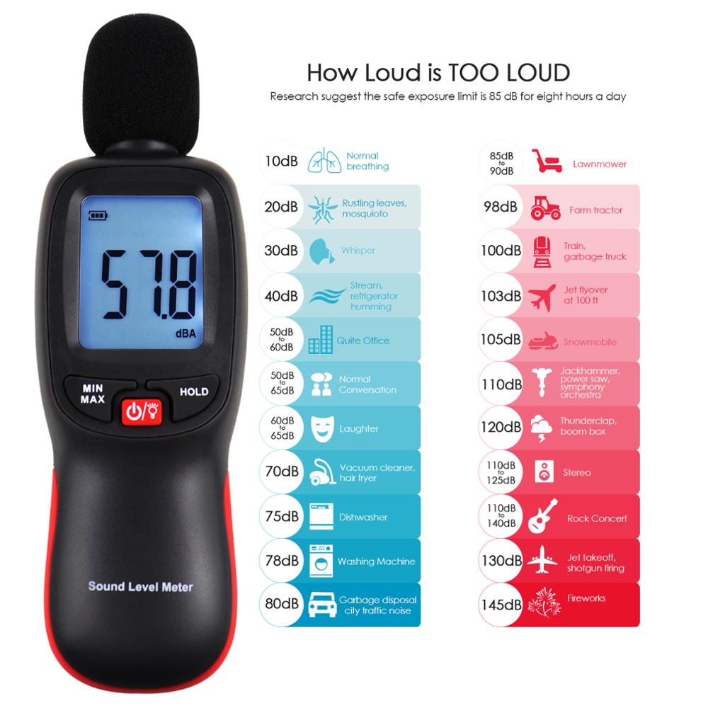 Decibel Meter Sound Level Tester 30~130dBA Noise Volume Measuring and Monitoring Instrument Digital LCD display w/ Backlight