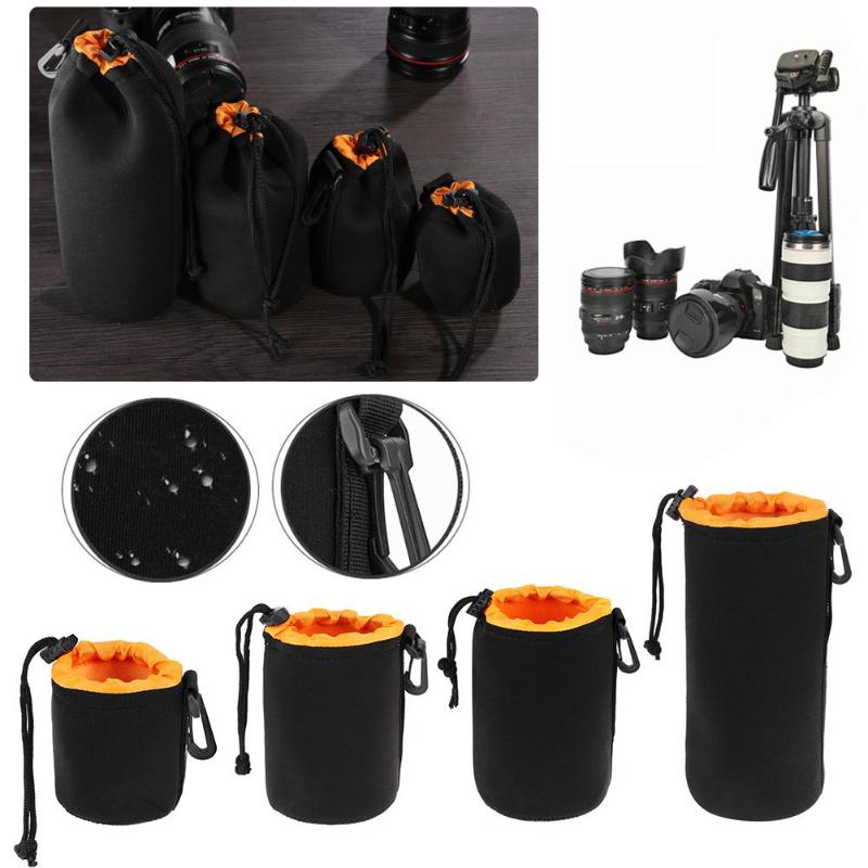 Camera Lens Pouch Bag Neoprene Waterproof Soft Video Full Size S M L XL Camera Lens Fleece Drawstring Protector