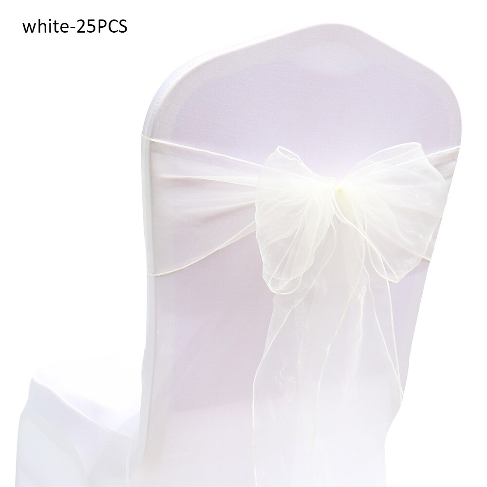 25 stk/parti bryllupsdekorationer stolebælte knude stolebetræk sløjfer bindebånd stole banket dekoration gennemsigtige forsyninger: Hvid