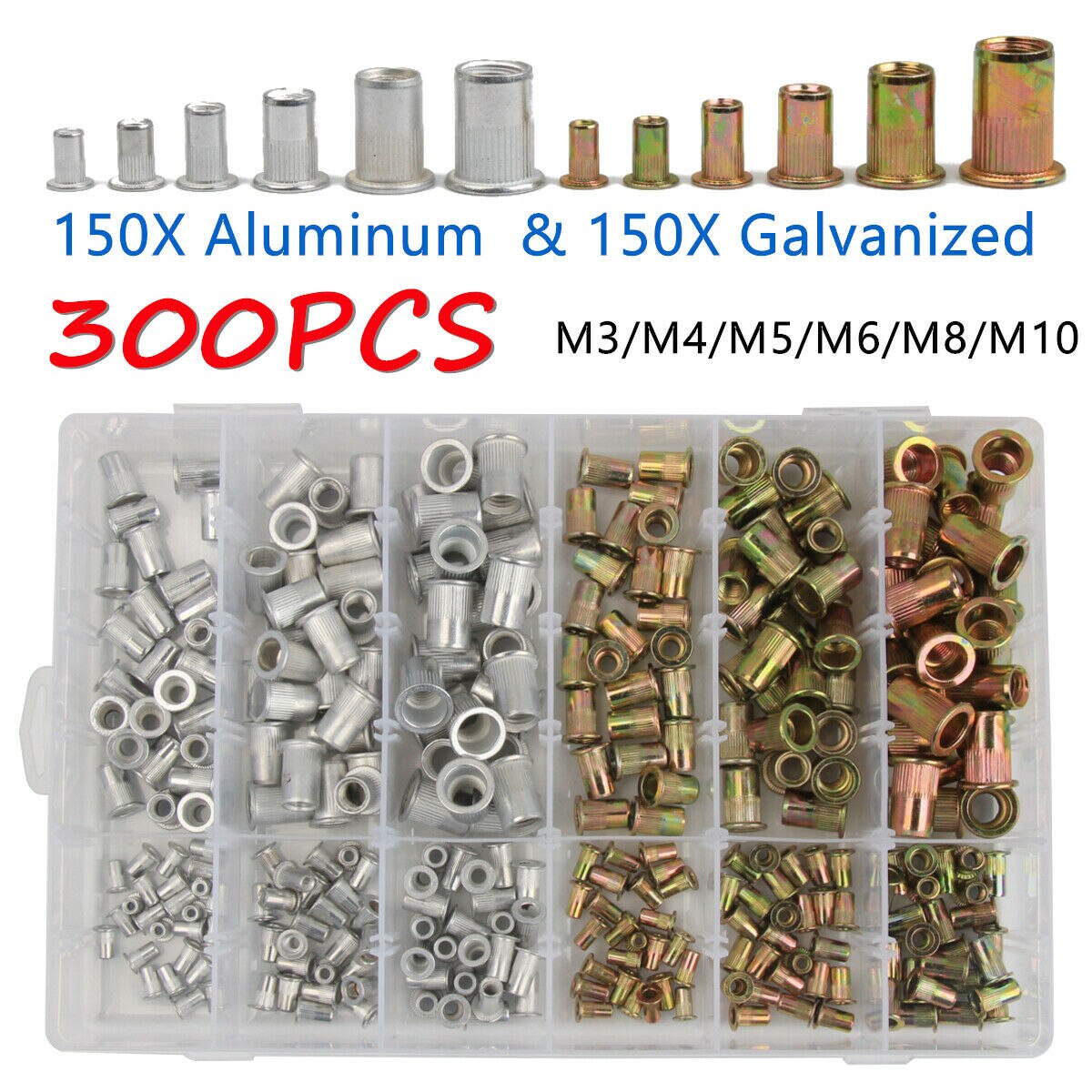 300pcs Rivet Nuts Set Nutserts Aluminum Threaded Insert Nutsert Cap Flat Head Rivet NutsM3 M4 M5 M6 M8 M10: Type 2