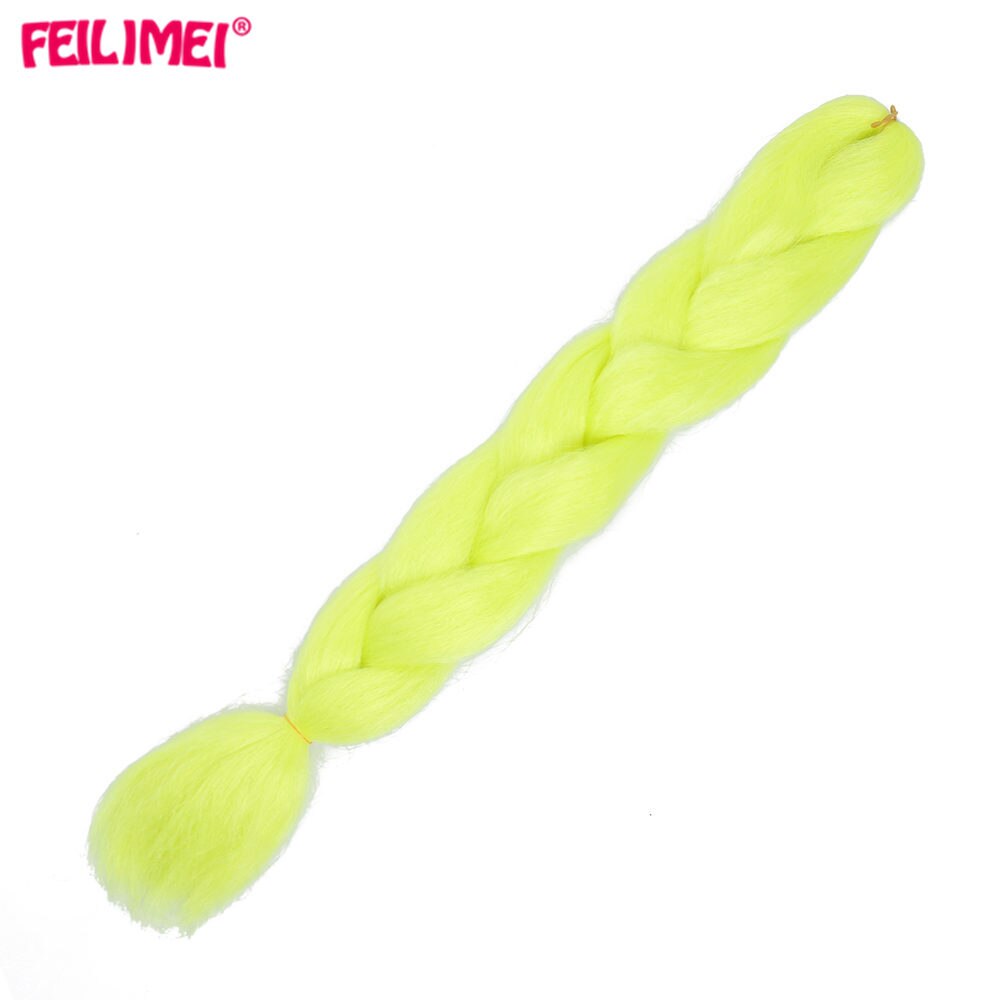 Feilimei-extensions capillaires synthétiques brillantes, mèches longues, tresses Jumbo lumineuses rose bleu violet blanc Ombre: yellow