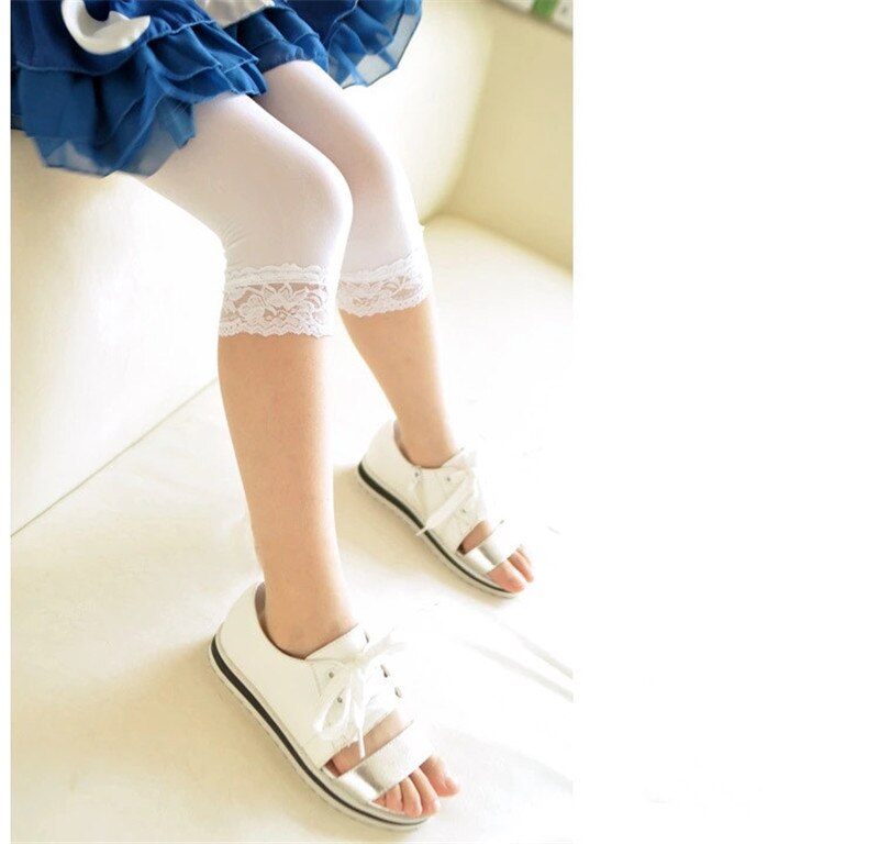 Meisjes Lente Herfst Kant Skinny Broek Kids Kleurrijke Leggings Kinderen Panty: White