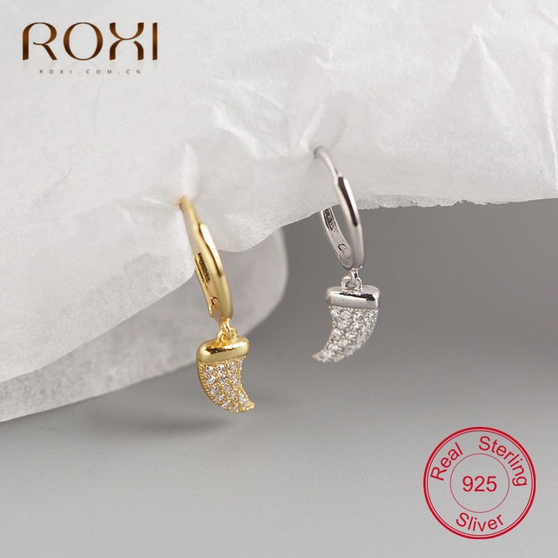 ROXI Punk Style femmes boucles d'oreilles 100% 925 en argent Sterling Mini CZ loup dents pendentif boucles d'oreilles pour les femmes oorbellen