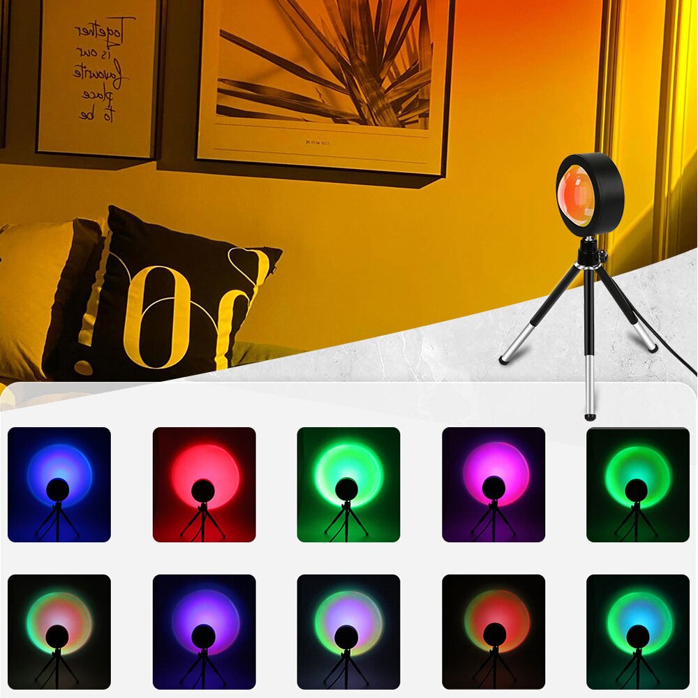 USB Sunset Lamp Rainbow Set For Bedroom Home Tiktok Led Atmosphere Decoration Night Light With Tripod Photographic Lighting