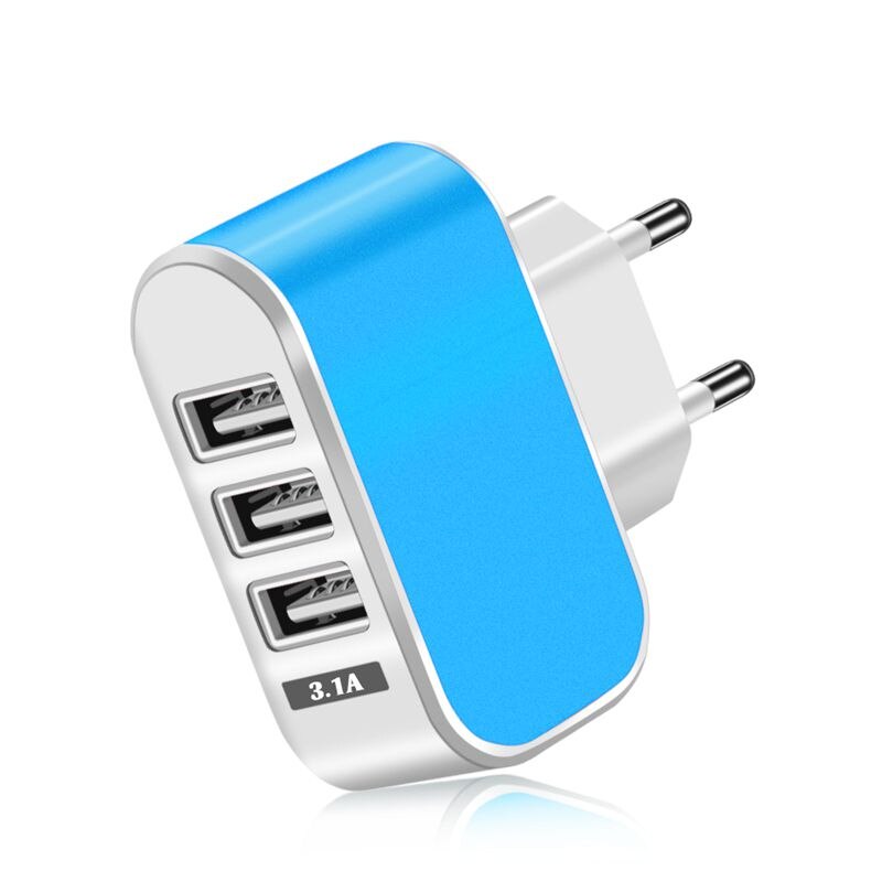 Universal 3 Ports USB Charger Wall Travel 3.1A Fast Charging Charger Adapter For Xiaomi Samsung S7 Tablets Phone EU/US Chargers: EU Plug / Blue Charger