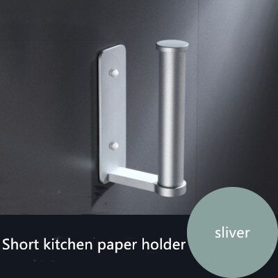 Wall Mounted Kitchen Paper Rack Muti-functions Aluminum Bathroom Tissue Holder Cloth Towel Rack Glue Paste Kitchen Holder: short -silver