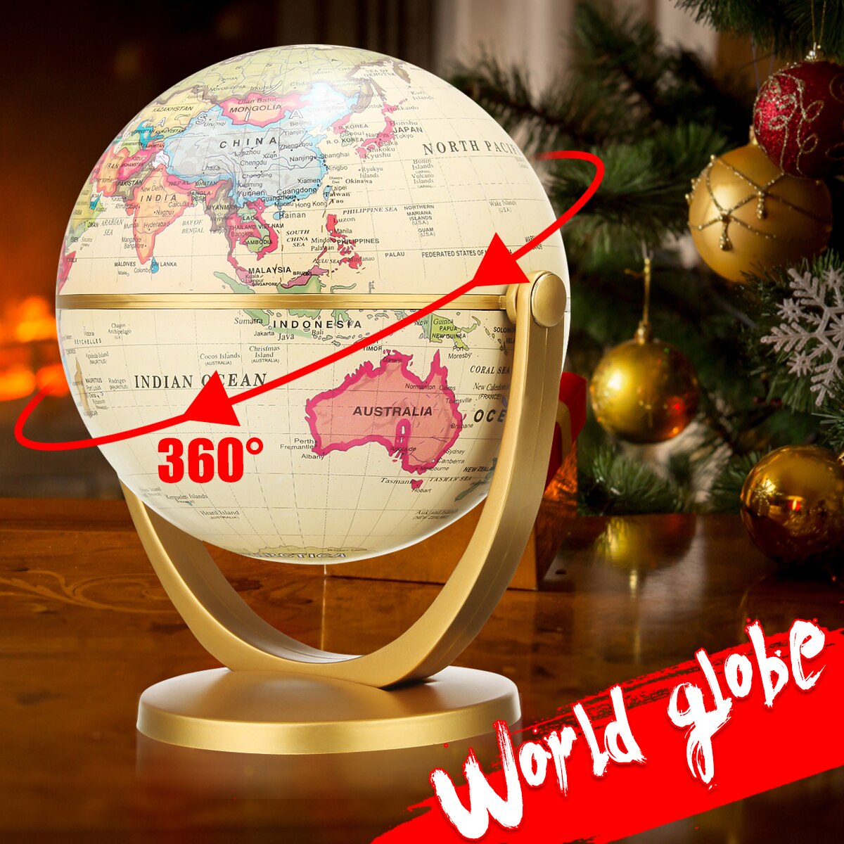 12cm Retro Globe 360 Rotating Earth World Ocean Map Ball Antique Desktop Geography Learning Education Home School Decoration