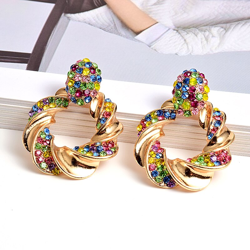 Stil guld metall strass örhängen höga kristaller smycken tillbehör för kvinnor