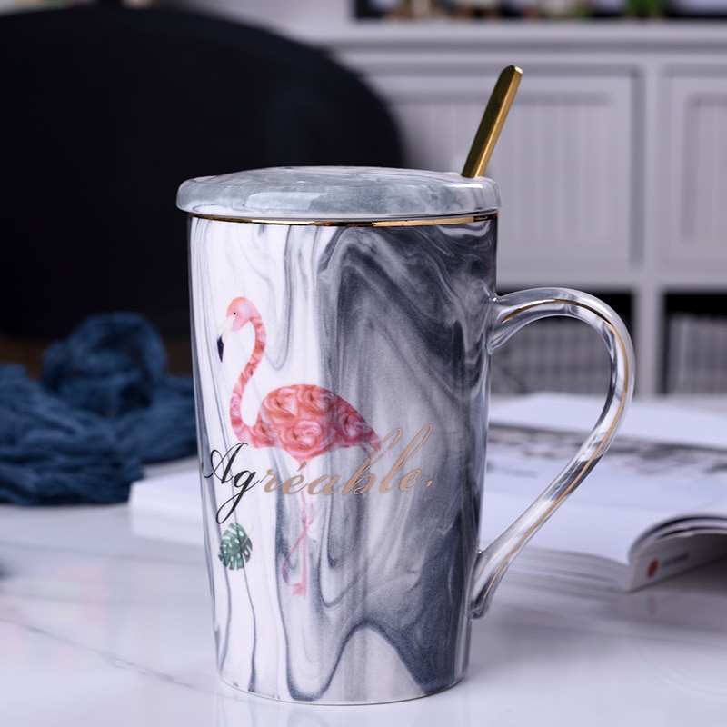 Creatief Met Mok Met Deksel Lepel Flamingo Koffie Mokken Keramische Mok Reiskop Mok Keramische Cup Gemarmerd Keramische Paar Cup: 2