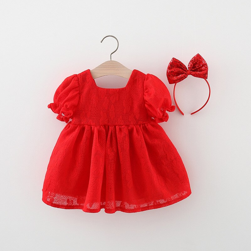 2 pezzi abbigliamento estivo per bambini 2022 vestiti per bambina Set coreano manica corta pizzo neonato abito da principessa abiti neonati BC2181: Rosso / 6(0-6M)
