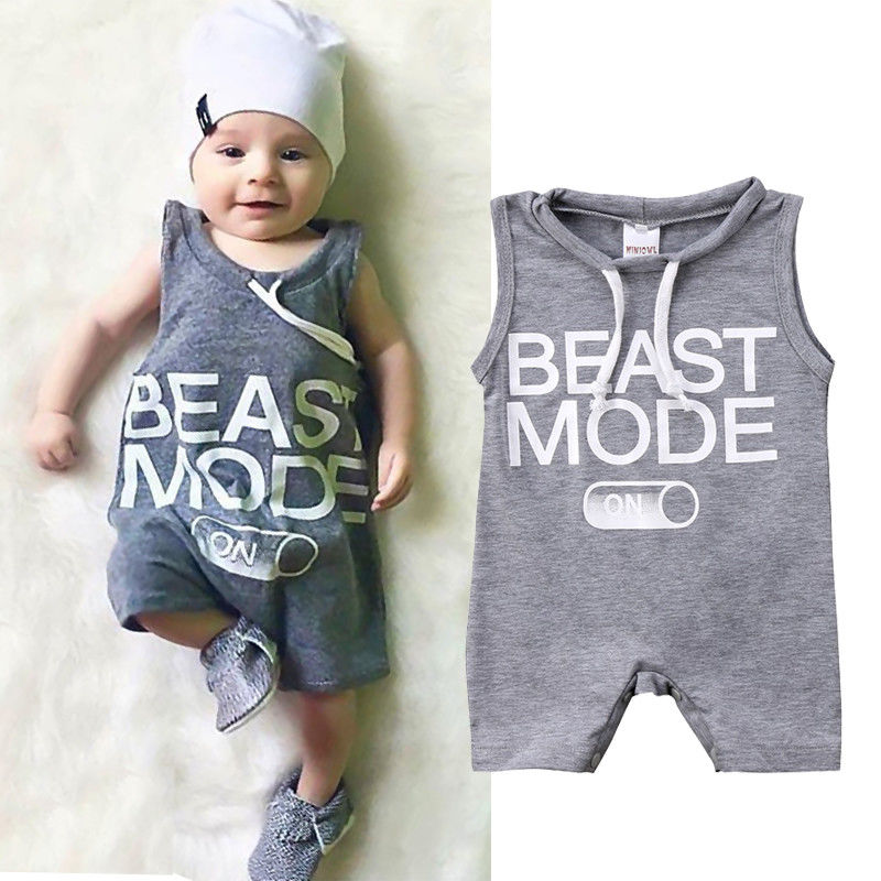 Emmababy Zomer Kids Baby Boy Romper Mouwloze Cool BEAST MODE OP Gedrukt Romper Losse Jumpsuit Speelpakje Outfits Kleding