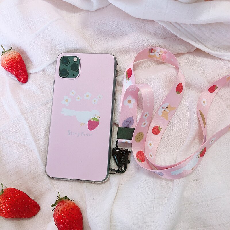 STARRY FOREST Strawberry lindo teléfono móvil correas para cuello y muñeca chica Rosa correa para teléfono móvil y cámara