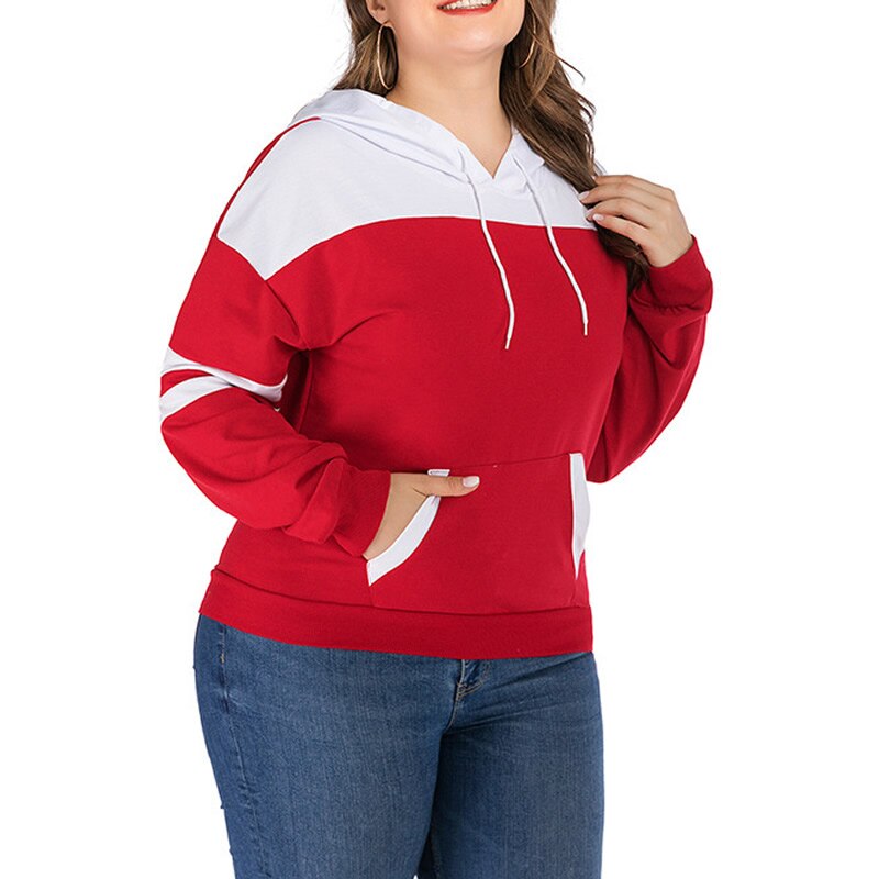 4xl plus size kvinder sweatshirts almindelig farvede hættetrøjer kvinder efterårs sweatshirt kvinder langærmet hættetrøje rød og hvid