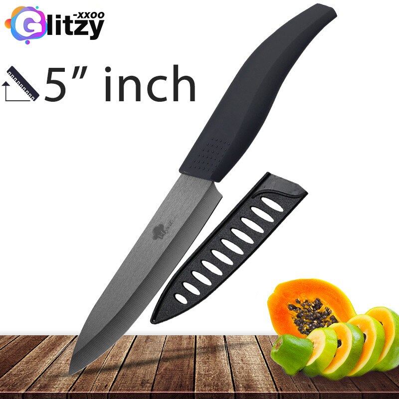 Ceramic Knife 6 5 4 3 inch Kitchen Chef Knives Zirconia Black Blade Utility Slicing Paring Fruit Vegetable Meat Cutter Tool: 5 INCH BLACK