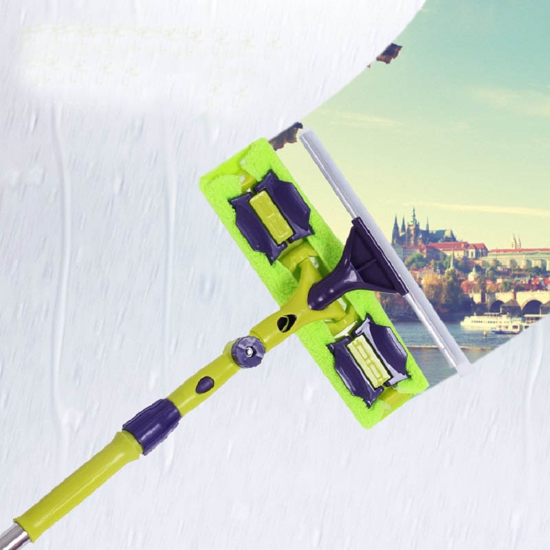 Window Glass Cleaning Tool Double-sided Rotating Telescopic Rod Window Cleaner Squeegee Wiper Long Handle Windows Dust Tool