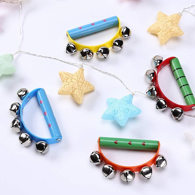 10 pièces couleur vive Jingle cloches traîneau cloches Instrument sur manche en bois pour bébé enfants enfants jouets musicaux
