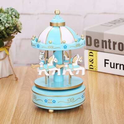 Merry Go Round Music Box Geometric Baby Room Decoration Unisex Wooden Christmas Horse Carousel MusicBox birthday ado: m