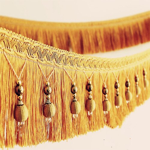 12 meter flettet perler hængende kugle kvast fryns beskæring applikationsstof trimning bånd bånd gardin bord bryllup dekoreret: Guld