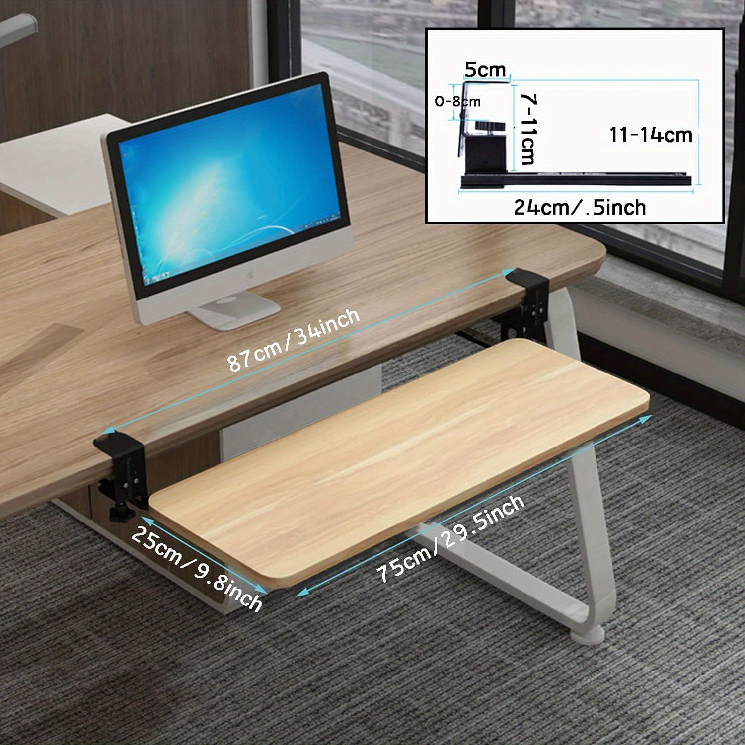 Keyboard Tray Ergonomic Sliding Under Desk Keyboard and Mouse Platform Retractable Undermount Drawer computer desk: Red Wine