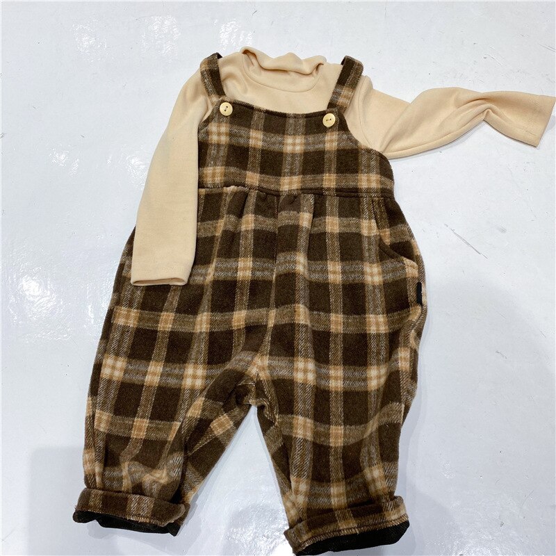 Children Boys Girls Fleece Pants Winter Autumn Baby Plaid Trousers Kids Leisure Overalls Toddler Wool Cotton Clothes