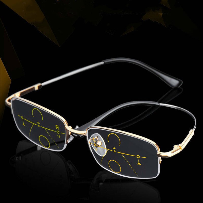 Metal Titanium Multifocal Reading Glasses Men Progressive Bifocal Ray UV Protect Presbyopic Glasses Half Frame Women Eyeglasses