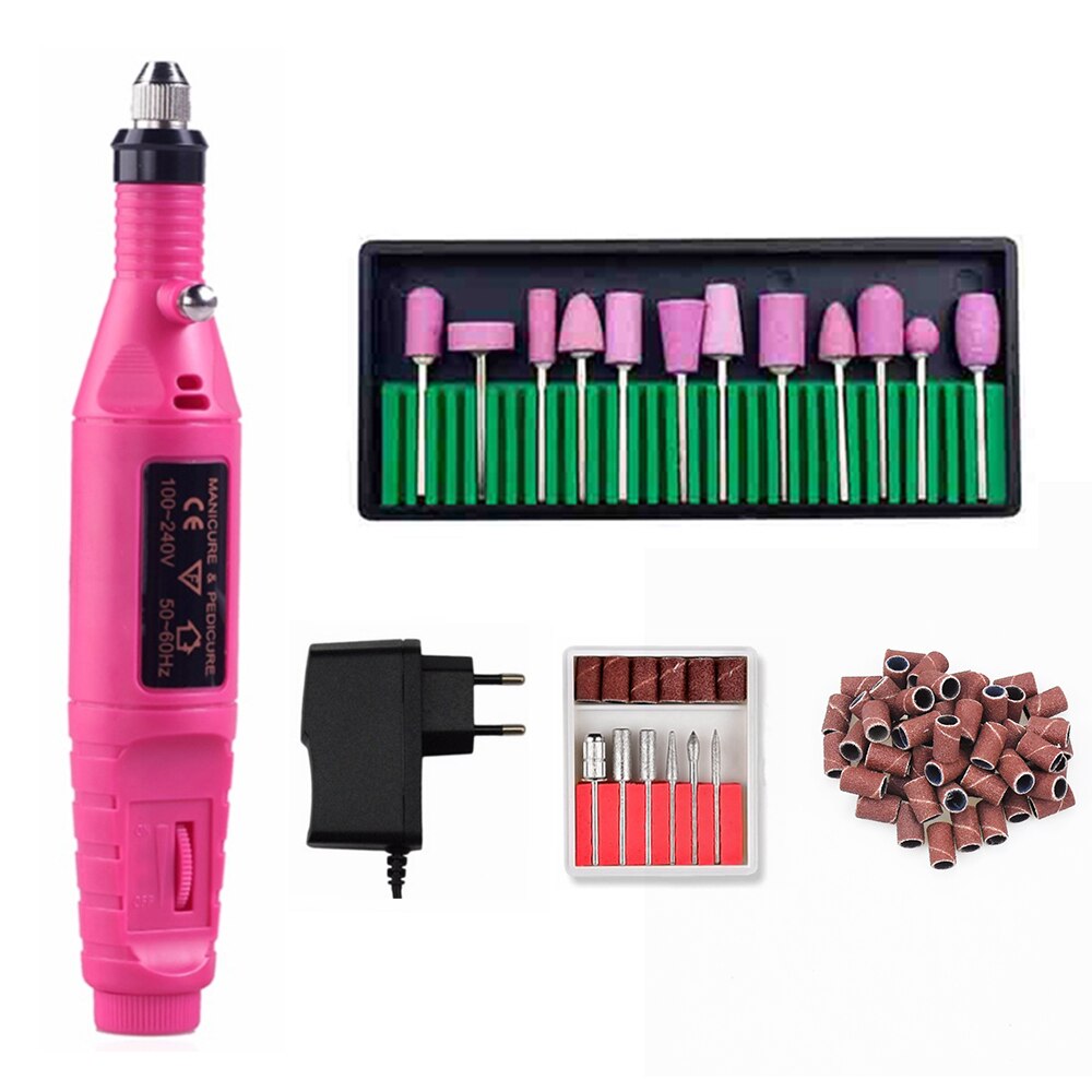 Mini perceuse à ongles électrique rose, ensemble de stylos, machine de manucure professionnelle, stylo de pédicure, lime à ongles, ensemble d'outils de manucure: Mini Drill set 3