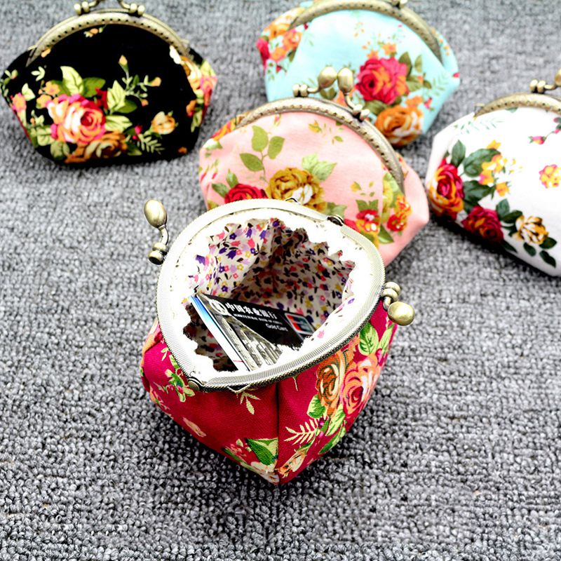 Plånbok, dam vintage blomma mini myntväska plånbok clutchväska (blå)