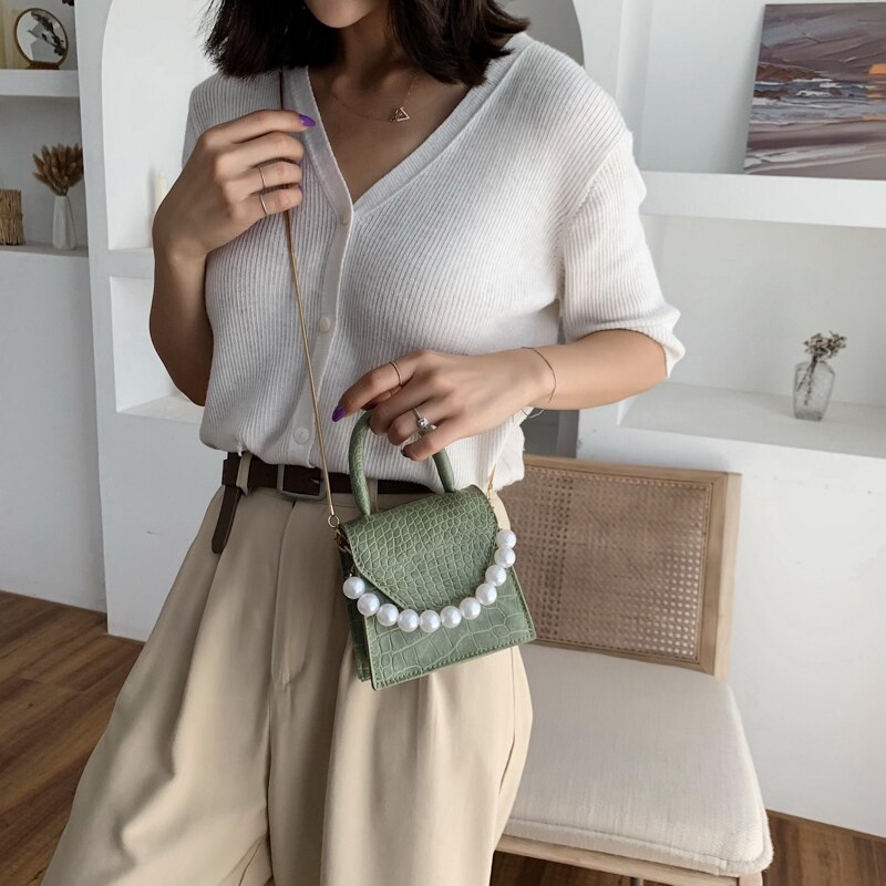 Perle poignée Super mini en cuir PU sacs à bandoulière pour femmes sac à bandoulière voyage sacs à main motif pierre