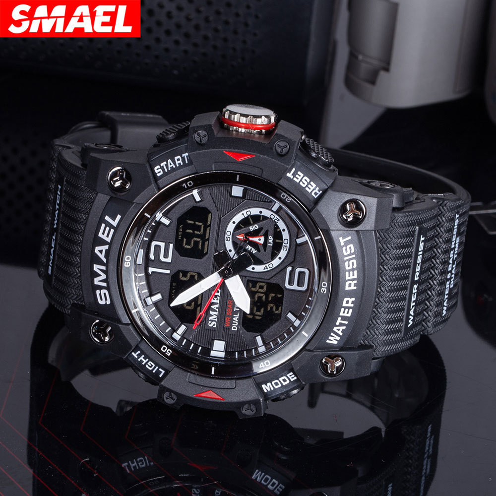 SMAEL 8007 Elektronische Uhr Sport Im Freien Wasserdicht Stoßfest Chronograph Dual Display Silikon Armband Männer Armbanduhren