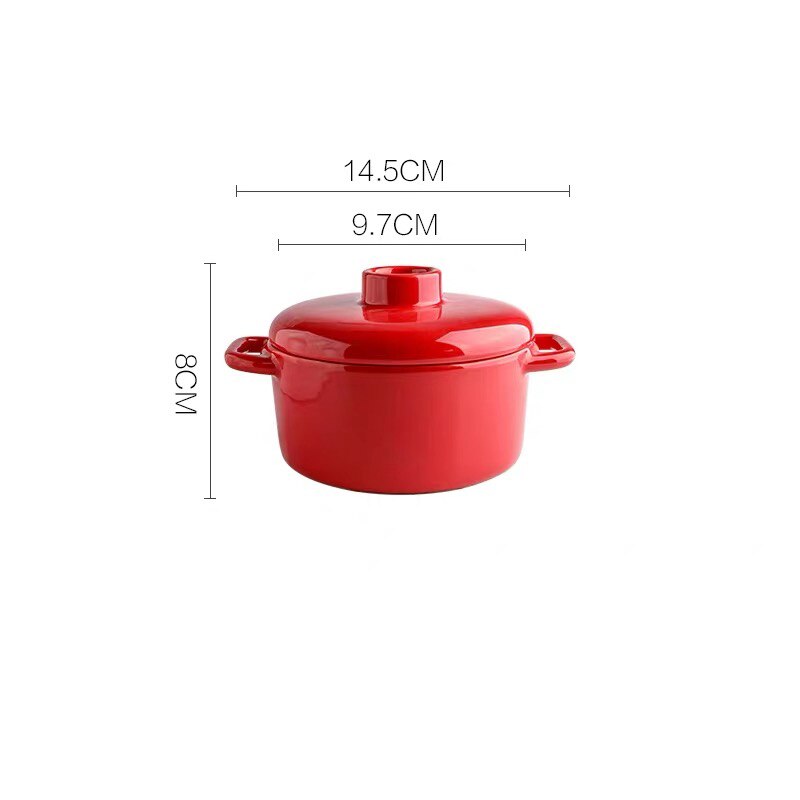 Podwójne ucho ceramiczne gulasz parowy garnek z pokrywką żaroodporne małe waza jajko mleko patelnia garnki parowe: 5.5cal czerwony