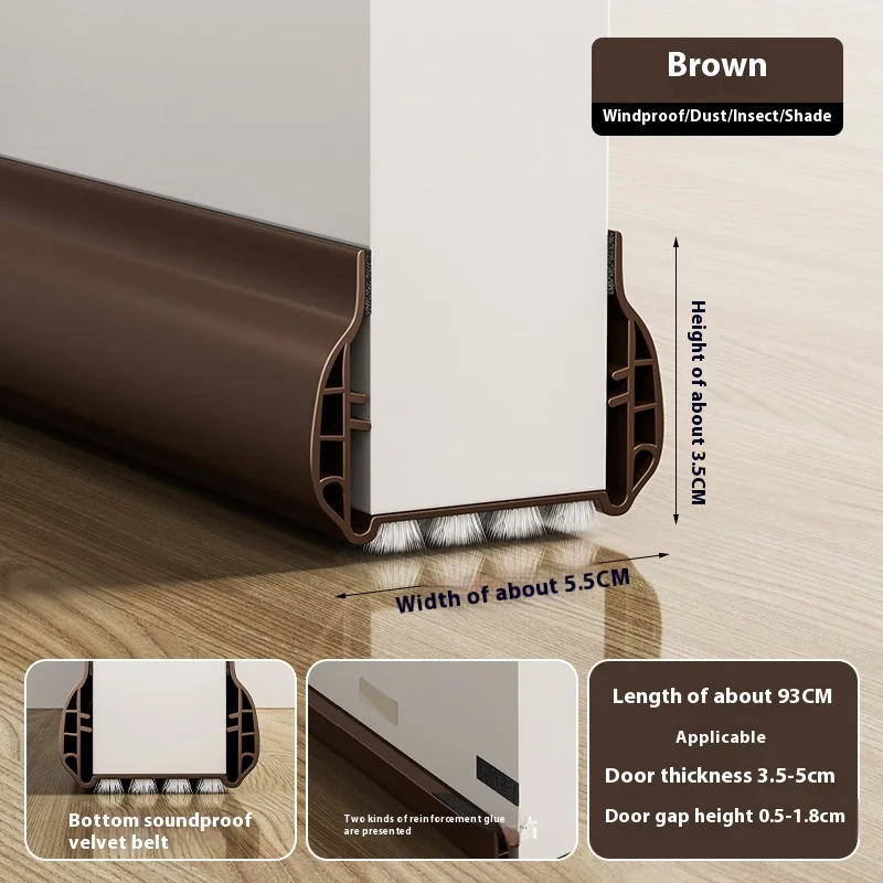 1pc Self-adhesive Door Bottom Sealing Strip Bedroom Soundproof PVC Draught Excluder Insect Prevention Home Door Draft Stopper: Brown