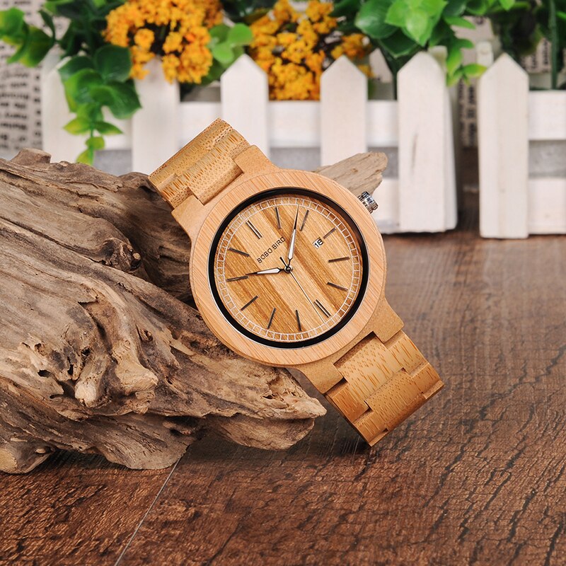 Bobo bird herenhorloges voor heren, bamboe houten horloges voor heren met roestvrijstalen sluiting, quartz relogio in doos