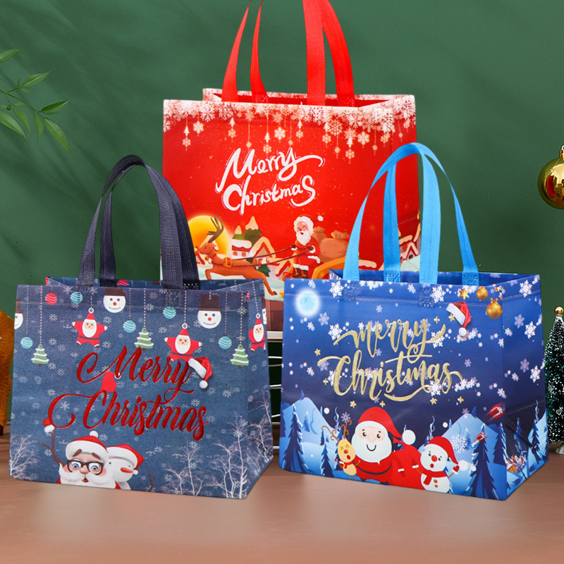 Sacs joyeux noël pour emballage , sacs pliables de noël, fourre-tout de noël, flocon de neige, rangement de du père noël