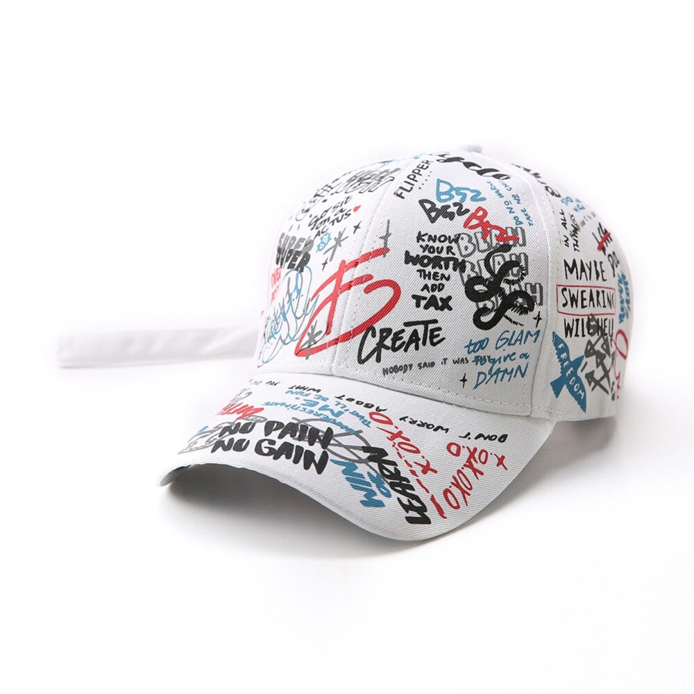 Mode Vrouwen Mannen Hoeden Verstelbare Zwart Wit Kleur Afdrukken Graffiti All-Matching Baseball Cap Voor Man Vrouw Straat caps: WHITE