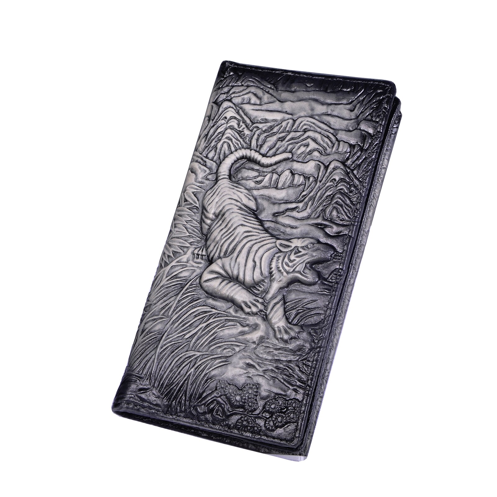 Talonario de piel auténtica para hombre, cartera masculina con de Tigre, Dargon, grabada, , 1014: black-tiger