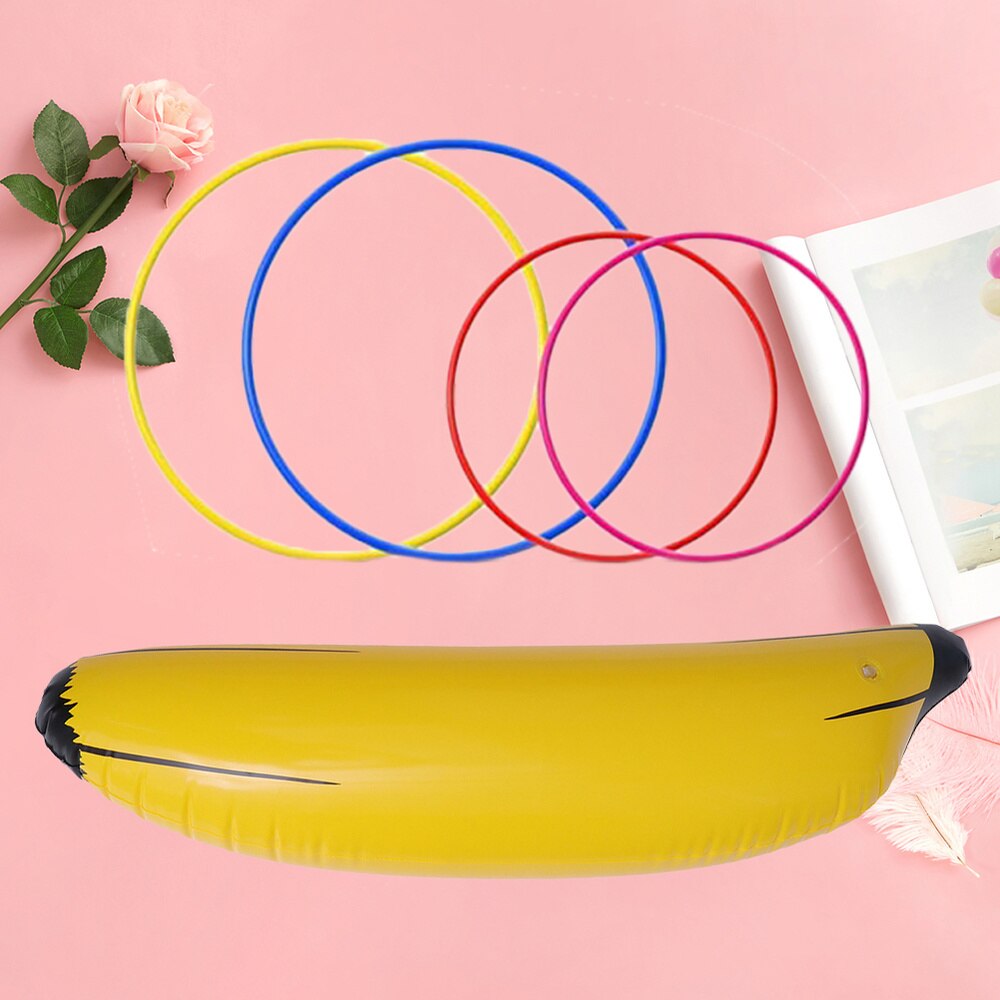 5Pcs Thicken Pvc Banaan Ring Toss Opblaasbare Vruchten Grappige Opblaasbare (1Pc Banaan, 4 Stuks Ringen)