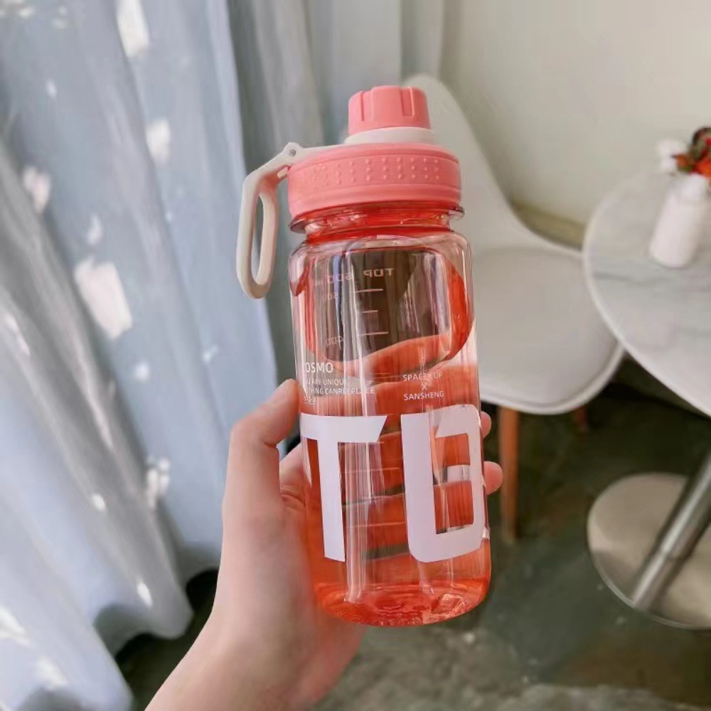 0.6l/0.8l/1l store vannflasker i plast, lekkasjesikker, lettvekter med håndtaksstropp, gjennomsiktig drikkeflaske