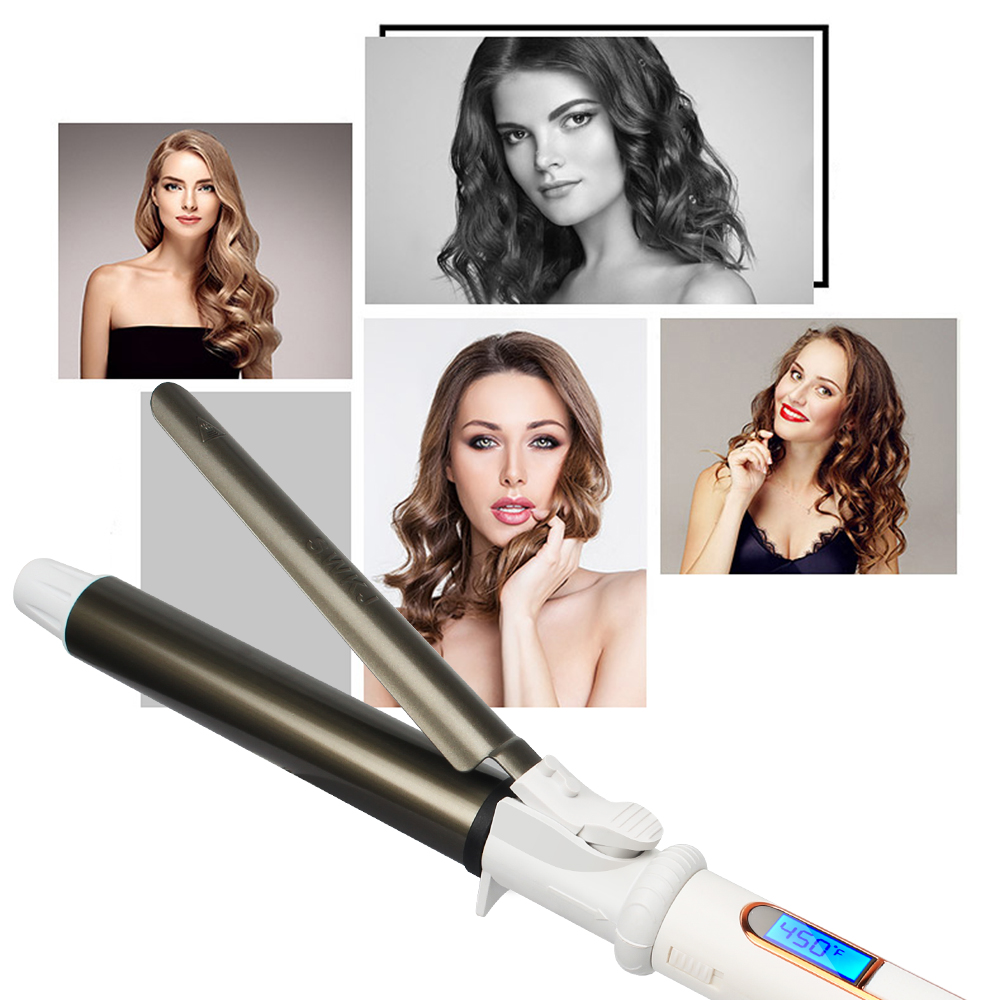 USHOW-bigoudi en céramique, outil stylistique capillaire, avec affichage numérique de la température, fer à friser en rouleau, boucles, baguette, ondulante, LED